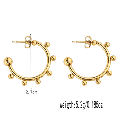 Stainless Steel Women's Hoop Earrings, Non Fading Fashionable Gold Color Metal Bead Earrings, Classic Jewelry Accessories RH141 D CHINA