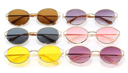 Retro Oval Metal Small Frame Sunglasses Men And Women Hollow Design Brand Sunglasses High-End Luxury Versatile Sunglasses UV400