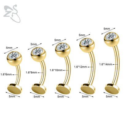 ZS 1 Piece Internal Thread Stainless Steel Belly Button Ring Floating Navel Piercings 14G Curved Umbilical Ring Jewelry 6MM-14MM Badiee Stylez