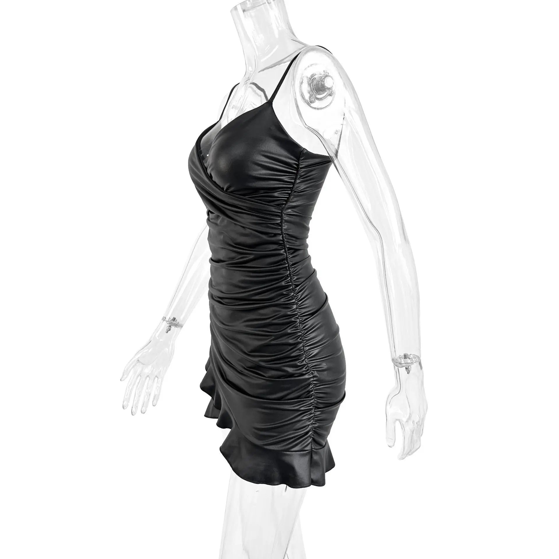 V Neck Sleeveless Ruffled Dress Evening Party Bodycon DressS Elegant Mini Dress for Women Tight DressS Clubwear Vestidos D565