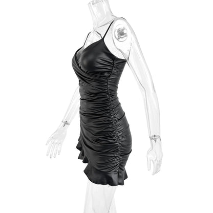 V Neck Sleeveless Ruffled Dress Evening Party Bodycon DressS Elegant Mini Dress for Women Tight DressS Clubwear Vestidos D565