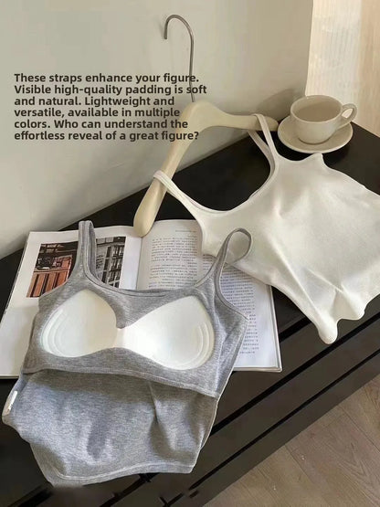 New Sle Sl Strapl Vest Women's Summer Slimming Square Collar Base irt Beautiful Ba Top Nylon Cotton Spandex