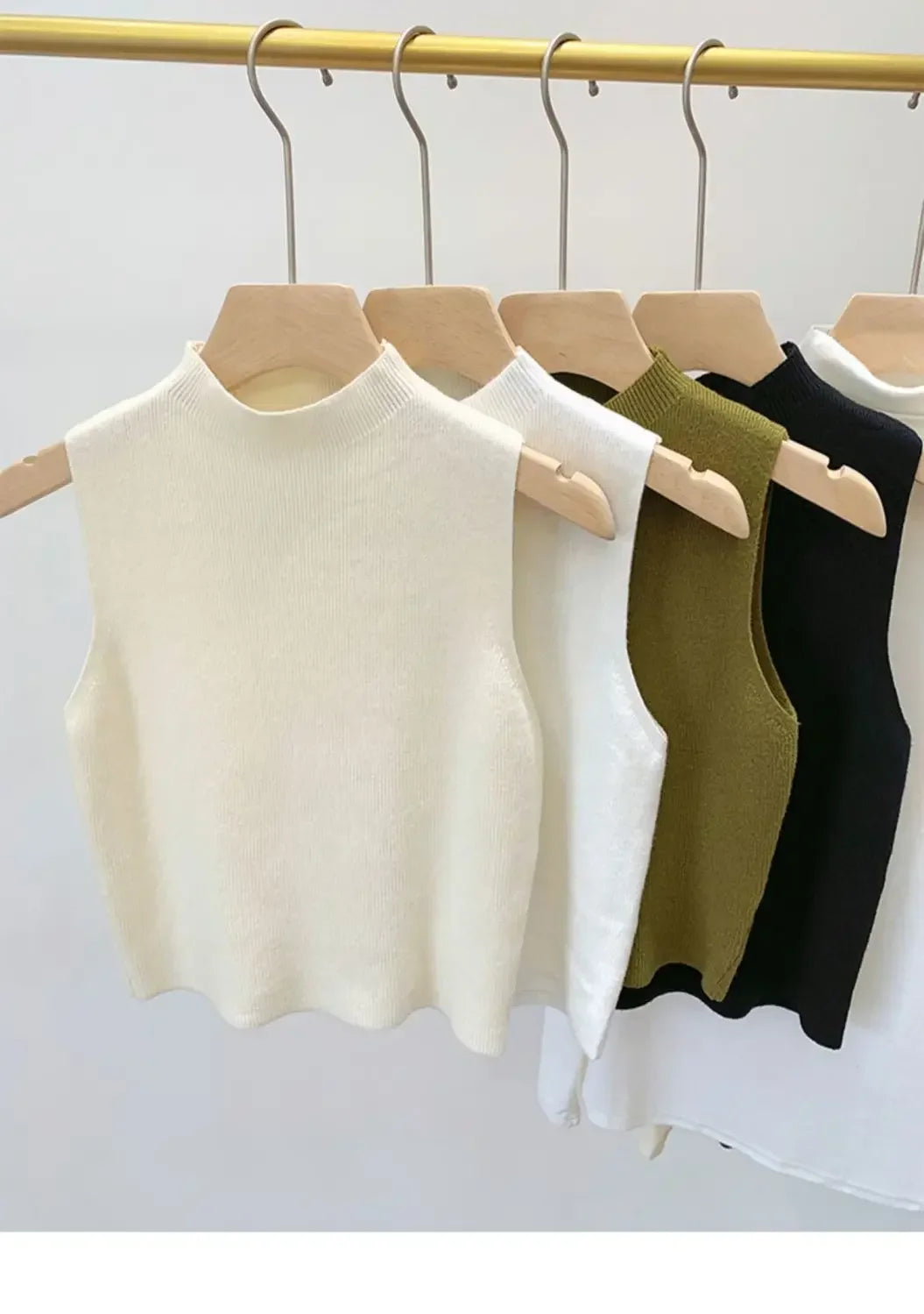 Knitted Top Women Y2K Tank Top Half Neck Vest Female Sleeveless Sweater Chic Streetwear Solid Skinny Tube Top Summer 2025
