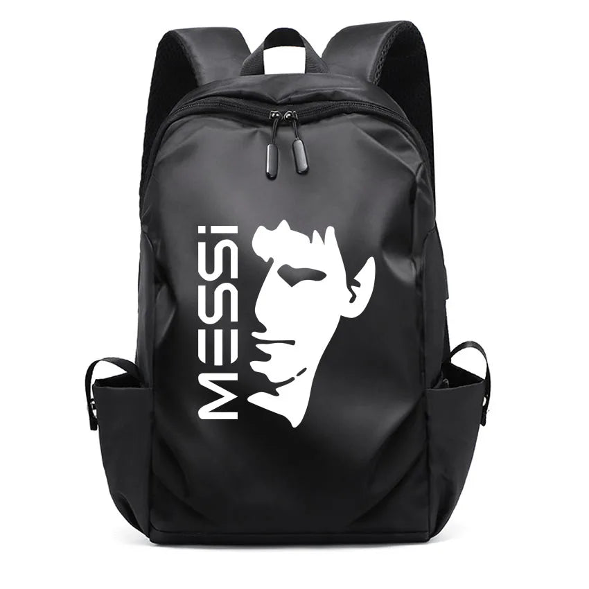 Football Super Stars MESSI Backpack Boy Girl Unisex College Student Backpack Women Men Laptop Teens Student USB Port Rucksack Black B061