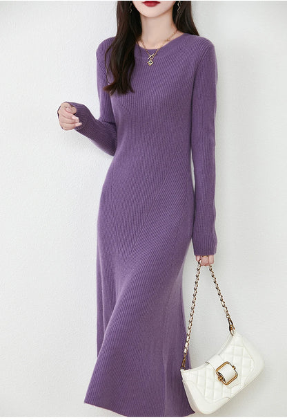 Women's Pure Wool Knitted Long Dress, Round Neck, Fishtail Skirt, Slim, Elegant, Casual, Fashionable, Sweater, 2024Autumn/Winter Badiee Stylez