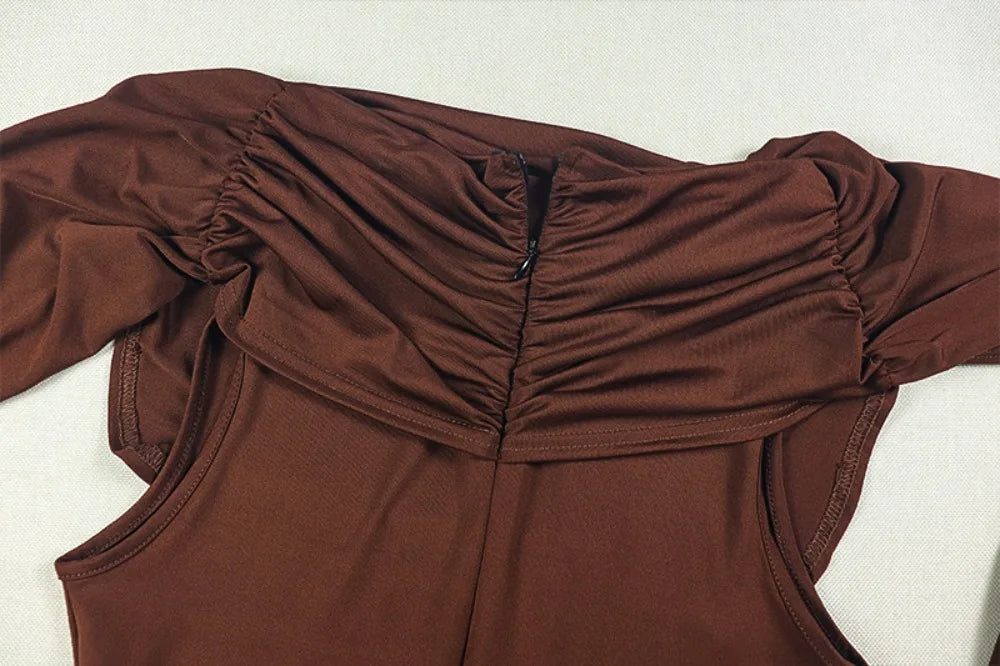 FLARORA Elegant Solid Color Ruched Jumpsuit Woman Bandage Patchwork Sleeveless Bodycon Jumpsuits Evening Party One Piece Overall Badiee Stylez