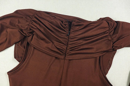 FLARORA Elegant Solid Color Ruched Jumpsuit Woman Bandage Patchwork Sleeveless Bodycon Jumpsuits Evening Party One Piece Overall Badiee Stylez