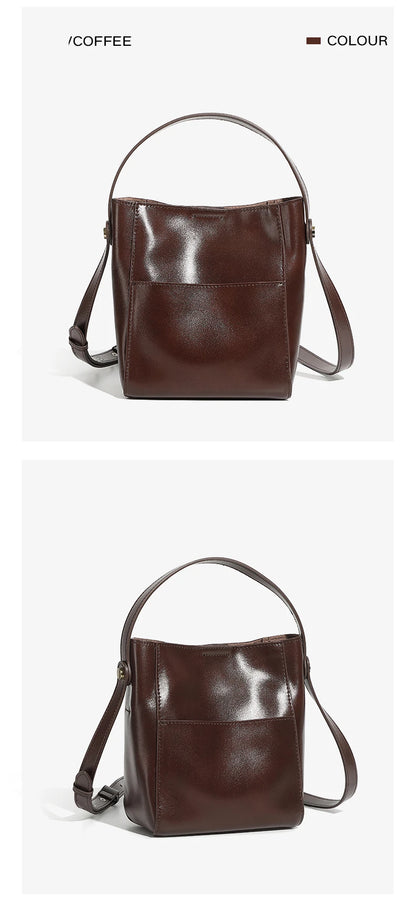 Toptrends Korean Style Bucket Genuine Leather Shoulder Bags For Women 2025 Luxury Designer Crossbody Purses Tote Ladies Handbags