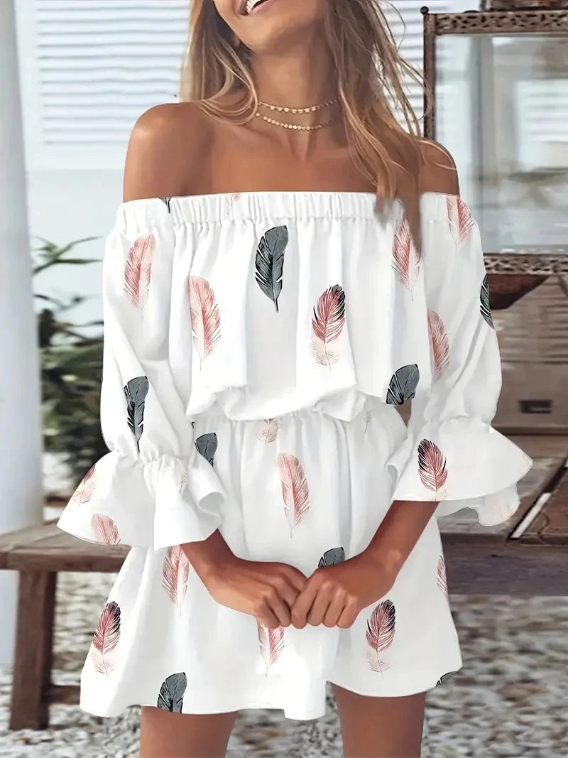 Women Sexy Top Summer Off Shoulder Floral Blouses Women 2023 Boho Casual Backless Blouse Female Holiday Slash Neck Tops Clothing WHITE