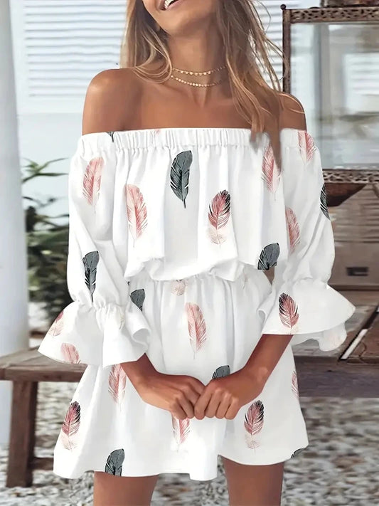 Women Sexy Top Summer Off Shoulder Floral Blouses Women 2023 Boho Casual Backless Blouse Female Holiday Slash Neck Tops Clothing WHITE