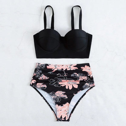 2024 Summer New Bikini Push Up Swimsuit Women Halter High Waist Swimwear Female Printed Bathing Suit Bathers