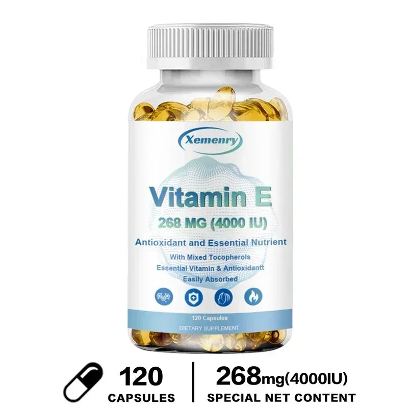 Vitamin E Capsules- Brightens Skin, Tightens Skin, Reduce Wrinkles, Anti-aging, Antioxidant 120 Capsules