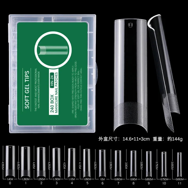 240PCs Extra Long XXL Size False Nail Tips Soft Gel Coffin Square Almond Fake Nail Tips Half Matte No Trace Traceless Nails XXL HN-24 1 Box