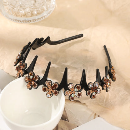Flower Rhinestone Wave Hairband Headbands Hair Hoops Women Korean Retro Hair Hoops Face Wash Hairpin Fluffy Texture Toothed Comb c