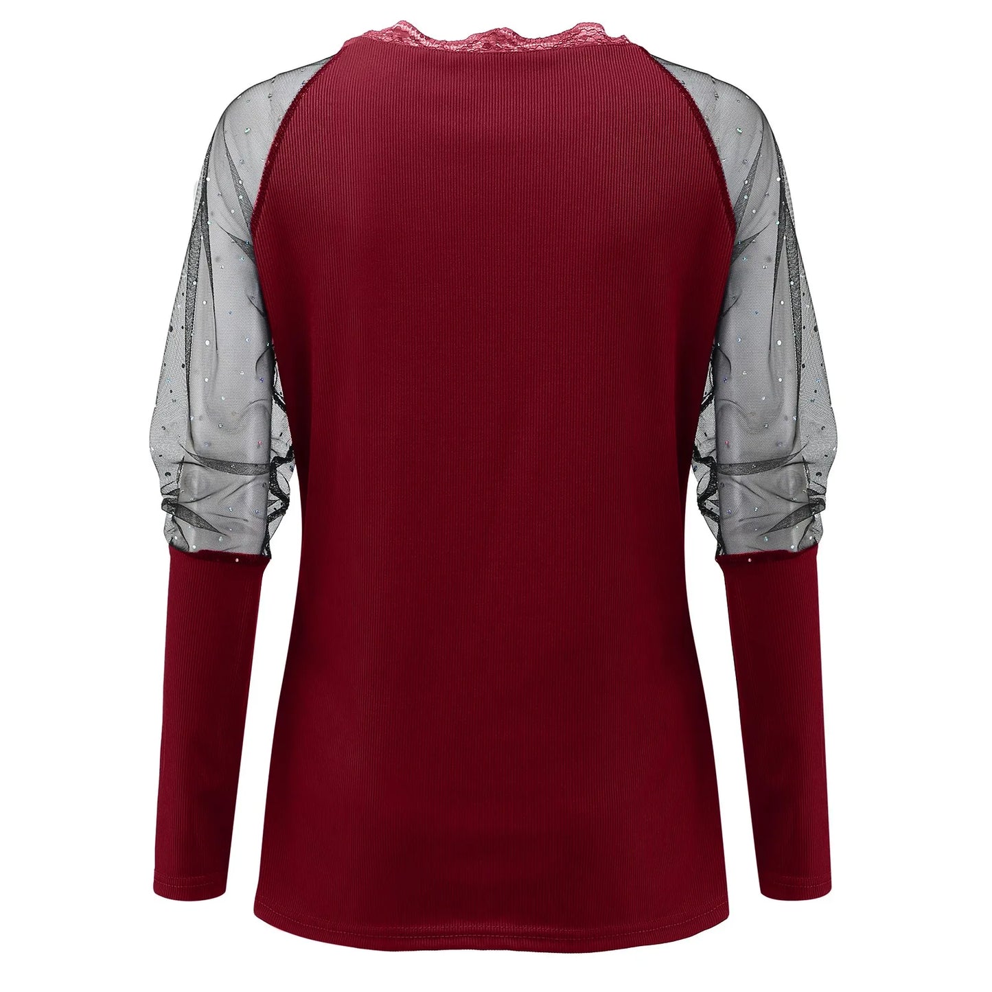 Elegant Mesh Blouse Women Slim Elastic V-neck Printed Lace Sexy Long Sleeve Top Fashion Streetwear Tops Blusas Mujer De Moda