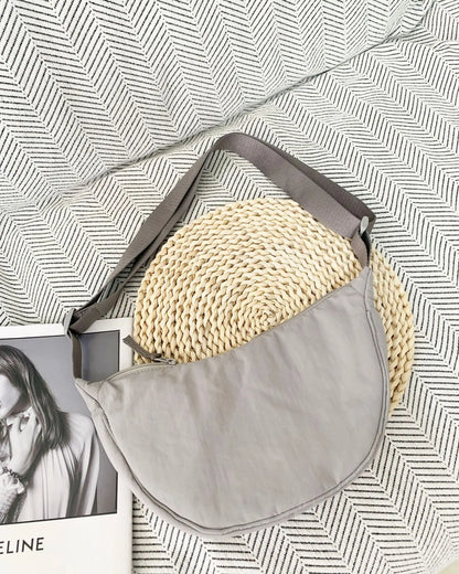 Casual Nylon Hobos Shoulder Bags for Women Lightweight Portable Ladies Crossbody Bag Simple Solid Color Female Handbags Purse GRAY