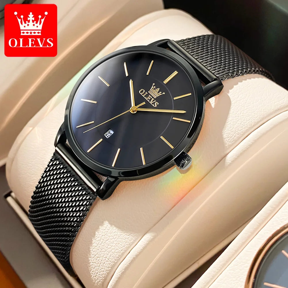 OLEVS Watch For Women Japan Quartz Movement 6.5mm Case Thickness Waterproof Ladies Hand Clock Calendar Fashion Dress Wrist Watch GD All Black CHINA