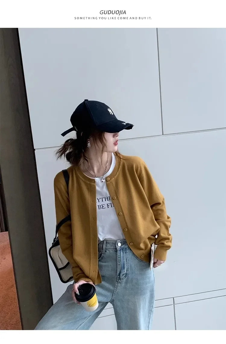 New 2025 Spring Summer Knit Cardigan O-Neck Solid Color Fashion High-Grade Comfortable Slim Casual Knitwear Tops