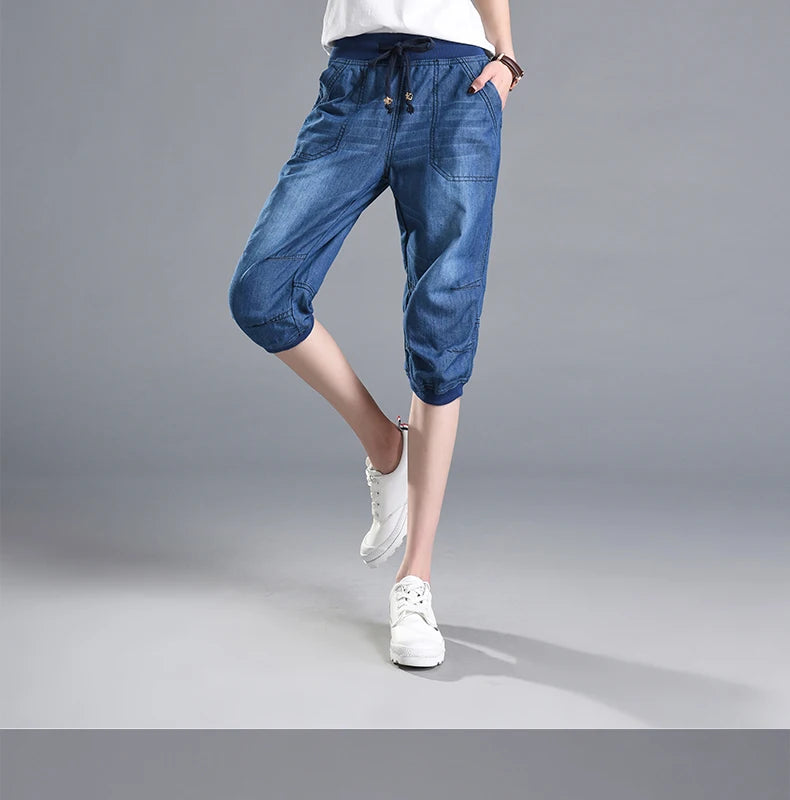Summer Styles Loose Jeans For Women Calf-Length Harem Pants Elastic High Waist Thin Pants Fashion Jeans 4XL