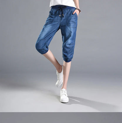 Summer Styles Loose Jeans For Women Calf-Length Harem Pants Elastic High Waist Thin Pants Fashion Jeans 4XL