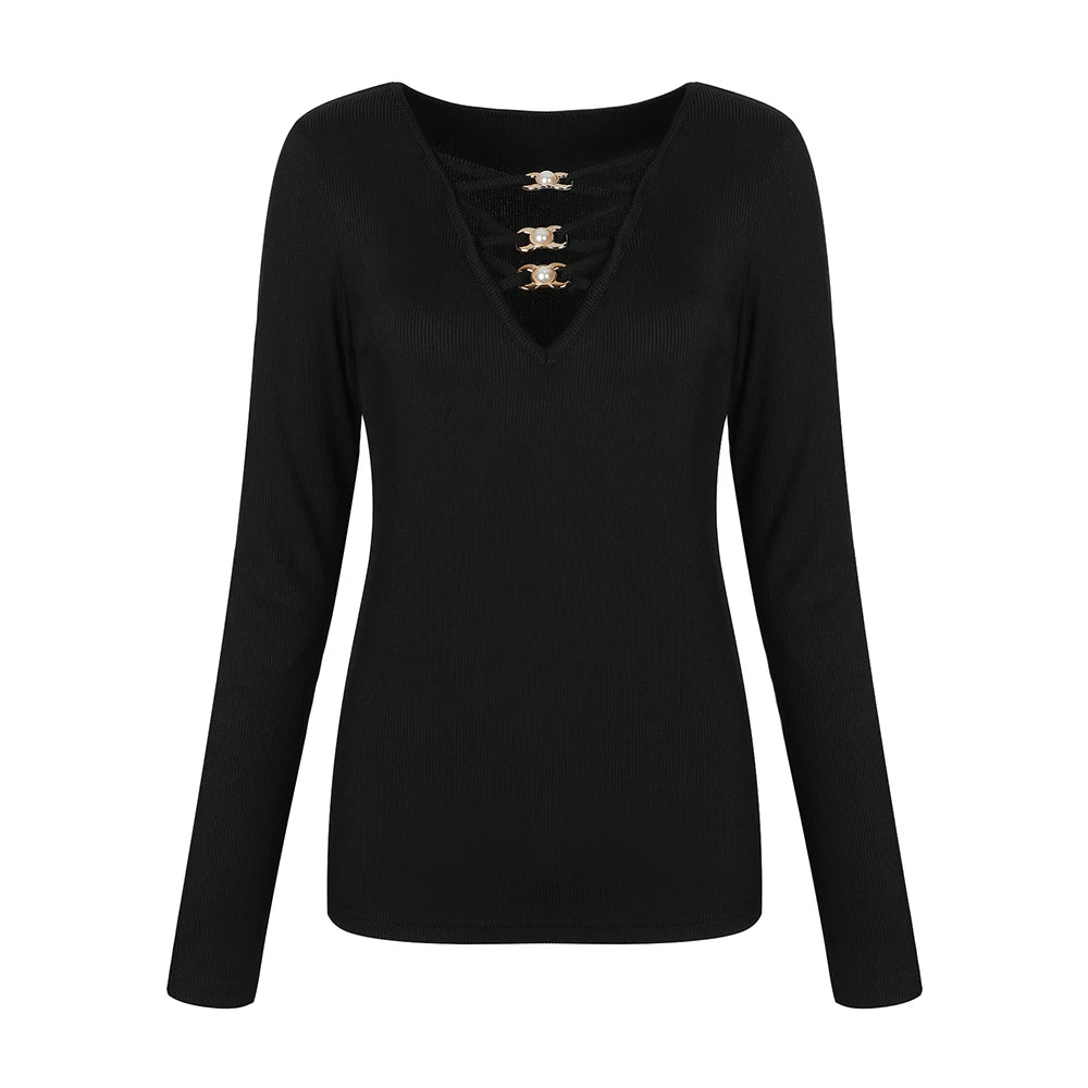 Sexy Slim Women's Tops 2024 Summer Long Sleeve Solid T-shirt Tee Casual Fashion Korean Pullover Shirt for Female Y2K Crop Clothe black