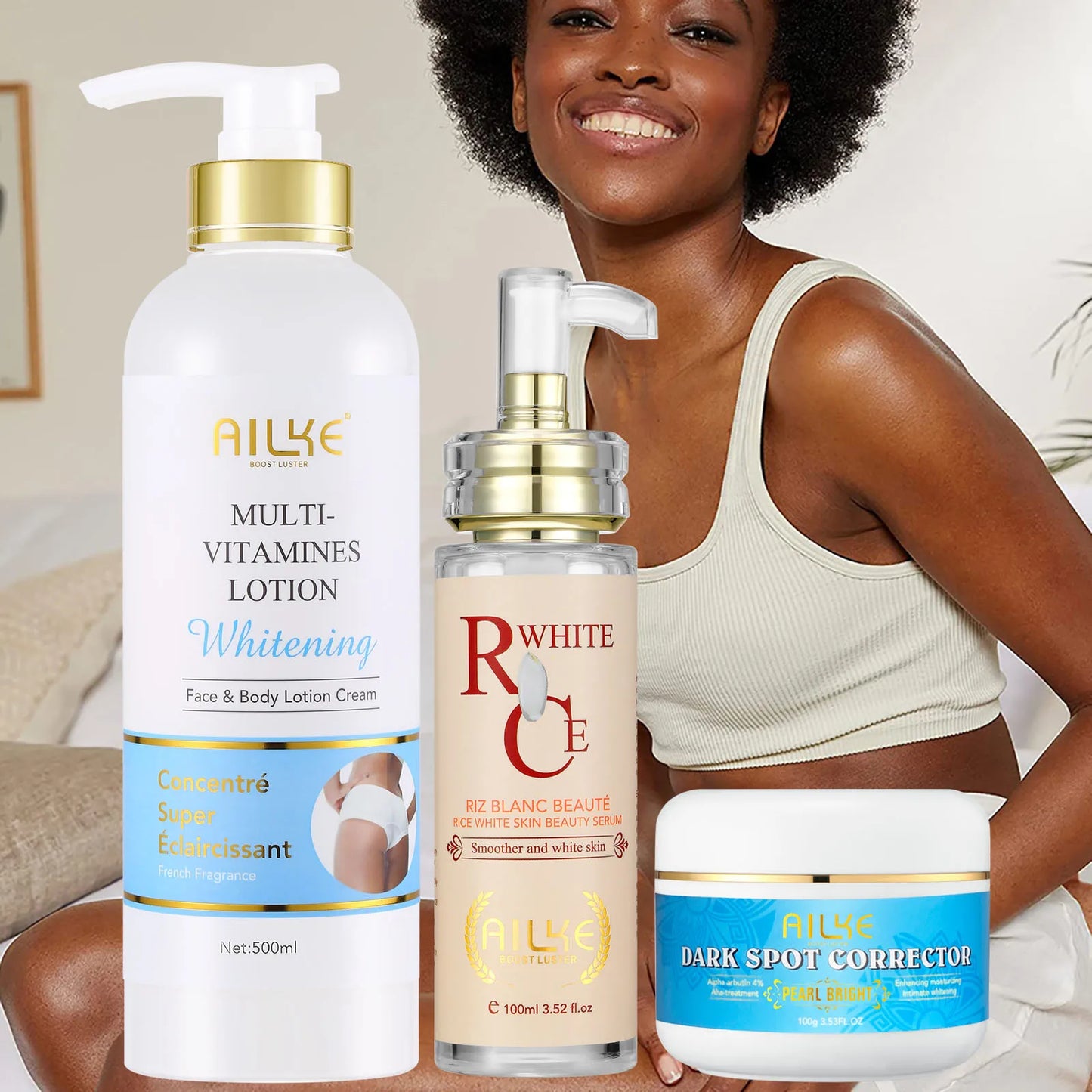 AILKE Multi Vitamin Whitening Body Lotion With Vitamins A,E,B3,B5, Increase Skin Radiance, Even Skin Tone, Moisturizer Cream 3 in 1 set 1