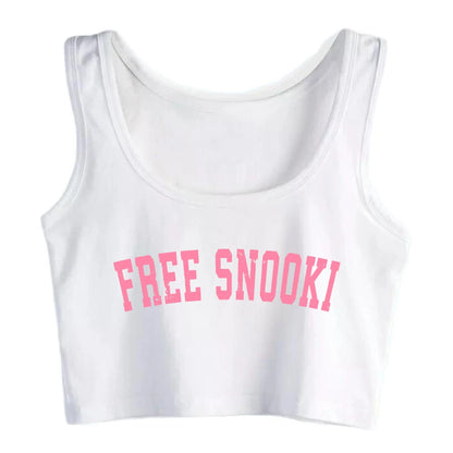 Free Snooki Design Sexy Slim Fit Crop Top Women's Customizable Cotton Breathable Tank Tops Fitness Training Camisole WHITE