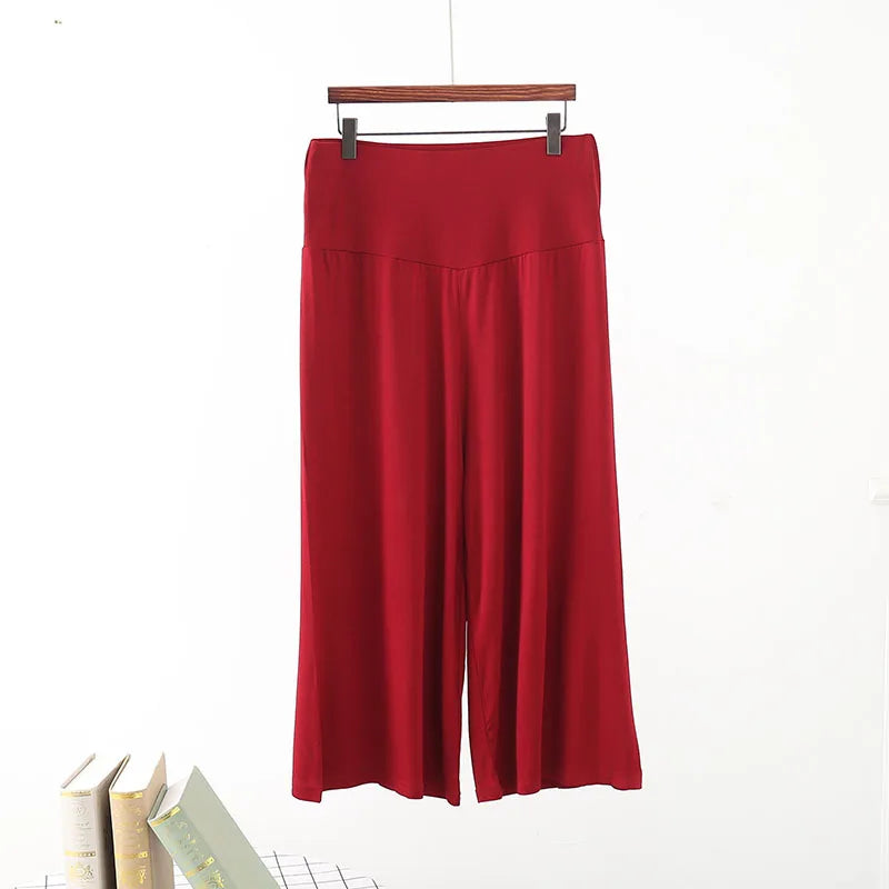 Spring Summer Modal Wide leg pants calf length Loose Casual yoga pant Plus size High Waist three quarter Trousers All match wine