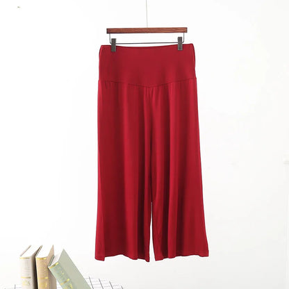 Spring Summer Modal Wide leg pants calf length Loose Casual yoga pant Plus size High Waist three quarter Trousers All match wine