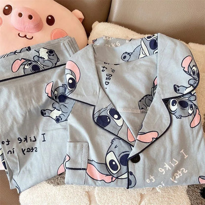 Cartoon Stitch Long Sleeved Sleepwear Pajama Sets Women's New Lazy Style Home Clothes Can Be Worn Outside Women's Pajamas Set 1