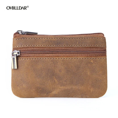 New Cow Leather Men's And Women's Change Vintage Coin Bag Headphone Purse Storage Mini Bag For Man And Woman Yellowish Brown