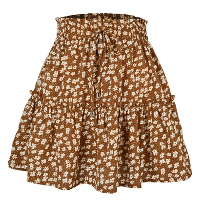 2025 Hot Sexy Ins Women's High Waist Fashion Printed Skirt Bohemian Style Small Floral A-line Female Mini Skirts Womens Khaki