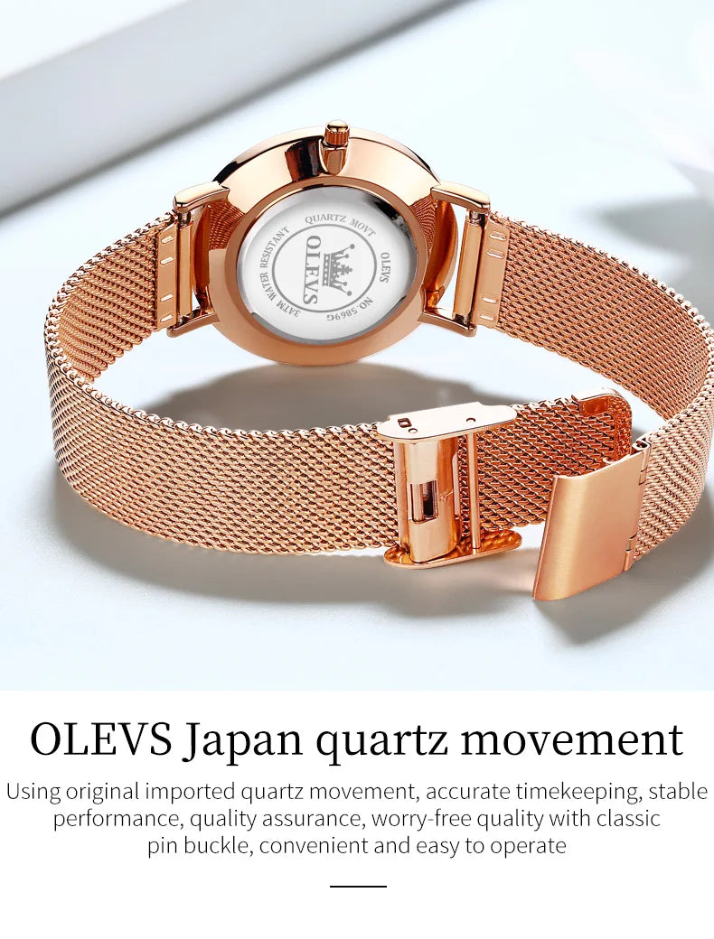 OLEVS Watch For Women Japan Quartz Movement 6.5mm Case Thickness Waterproof Ladies Hand Clock Calendar Fashion Dress Wrist Watch