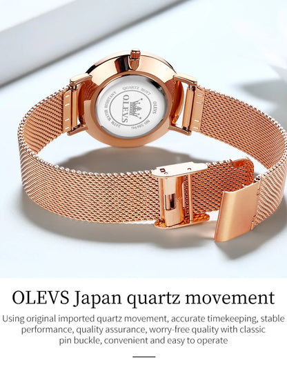 OLEVS Watch For Women Japan Quartz Movement 6.5mm Case Thickness Waterproof Ladies Hand Clock Calendar Fashion Dress Wrist Watch