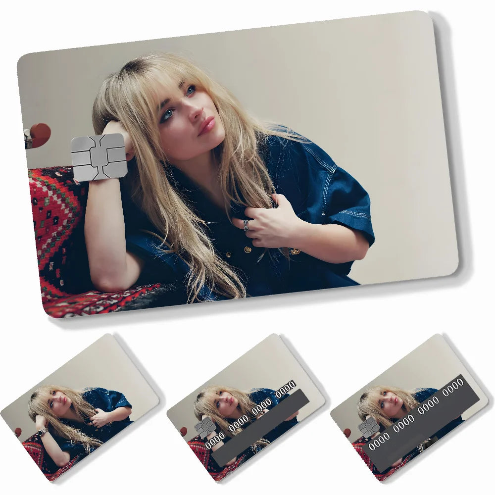 Singer S-Sabrina C-Carpenter Card Stickers 4pcs PVC Credit Card Skin Stickers Removable Self-adhesive Protective Film Badiee Stylez