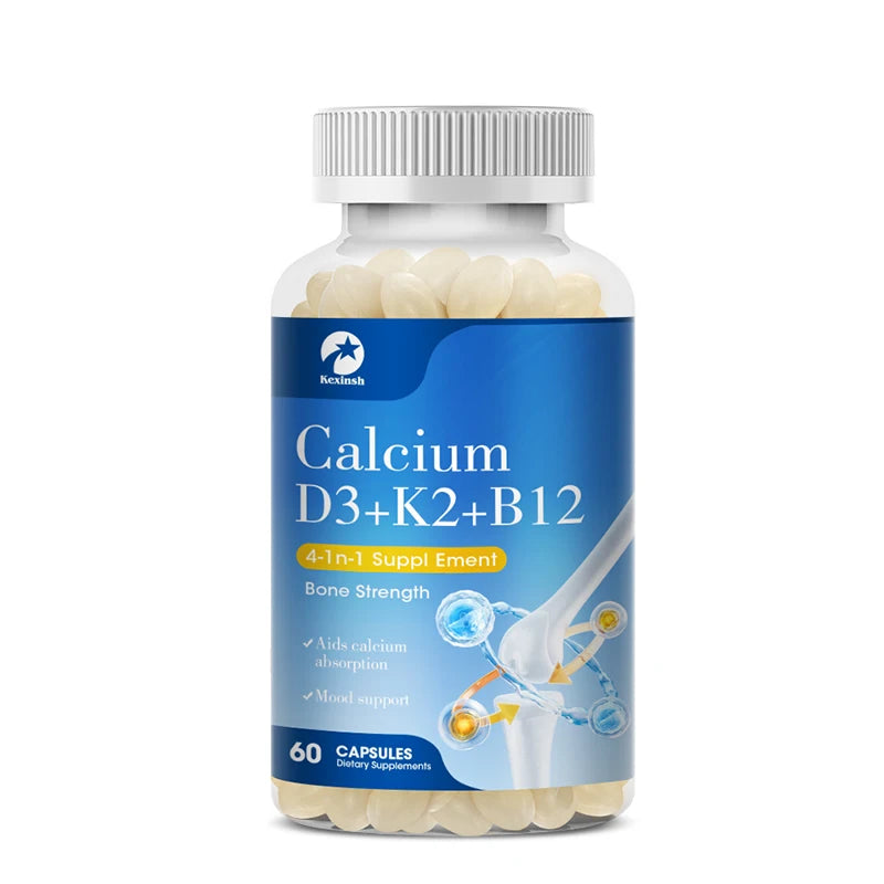 Kexinsh Vitamin D3K2 Capsules Vb12 Calcium Support Calcium Absorption Bone Teeth Heart Brain Health Joints Immune Function 60 counts