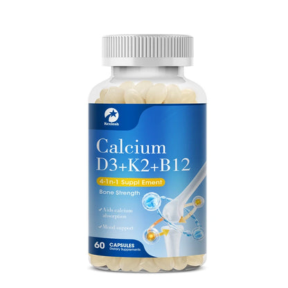 Kexinsh Vitamin D3K2 Capsules Vb12 Calcium Support Calcium Absorption Bone Teeth Heart Brain Health Joints Immune Function 60 counts