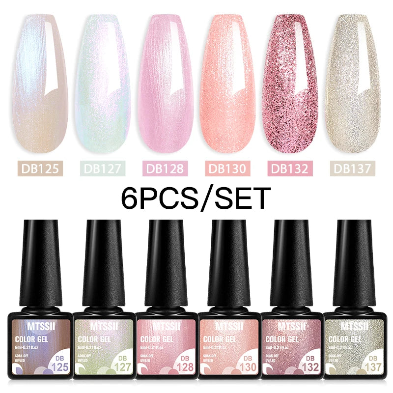 6PCS/SET Glitter Bright Pink Peach Gel Nail Polish Kit Spring Colorful Semi Permanent Soak Off Art UV Gel Varnish For Manicure ZH23587