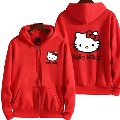 Women's Zipper Hoodie Autumn and Winter New Cute Kawaii Sanrio Hello Kitty Pattern Sweatshirt 2024 Streetwear Women's Clothing Sanrio Hoodie-081