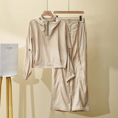 Women's Spring Summer New Hooded suit Casual Sports Fashion Chain Cardigan with Trousers Two-piece Set Badiee Stylez