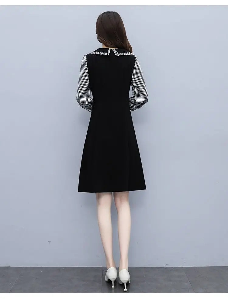 2025 New Spring Autumn Wear Temperament Small Flavor Style Slim Skirt Doll Collar Fashion Dress Women