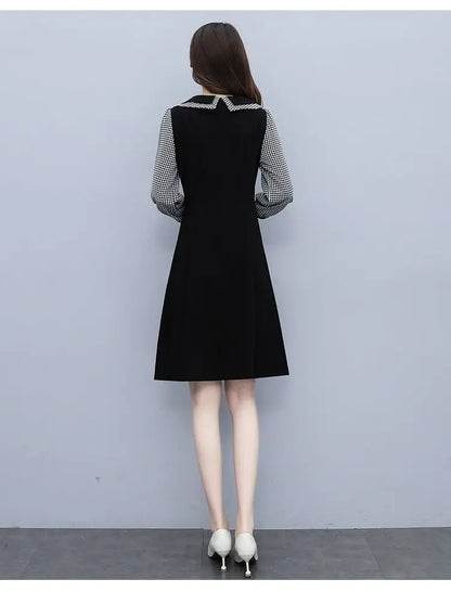 2025 New Spring Autumn Wear Temperament Small Flavor Style Slim Skirt Doll Collar Fashion Dress Women