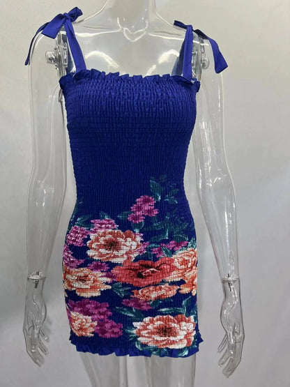 Summer Sexy Slim Print Dress Women Fashion Spaghetti Strap Elegant Package Hips Bodycon Mini Dresses Femlae Beach Party Dress Badiee Stylez