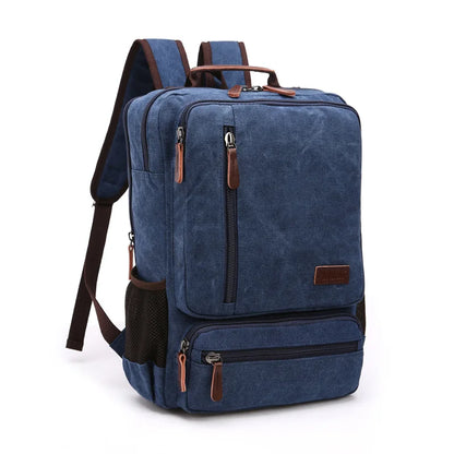 Vintage Canvas Backpack Men Large Capacity Travel Shoulder Bag High Quality Students Bag Male notebook 15 inch Laptop Backpack DEEP BLUE
