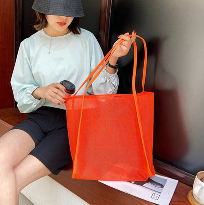 Summer Fashion Mesh Handbag Totes Hollow Out Shoulder Bags For Women Female Casual Fashion Large Capacity Shopping Pack