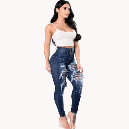 Botvotee Ripped Skinny High Waisted Pencil Jeans for Women Casual Y2K Streetwear Denim Pants Dark Blue Elastic Jeans Woman - Badiee Stylez