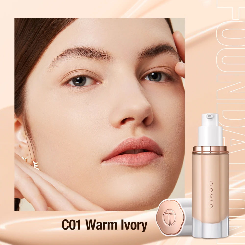 O.TWO.O Liquid Foundation Cream for Face 30ml High Coverage Makeup Base SPF30 Waterproof Concealer Makeup Foundation C01 WARM IVORY