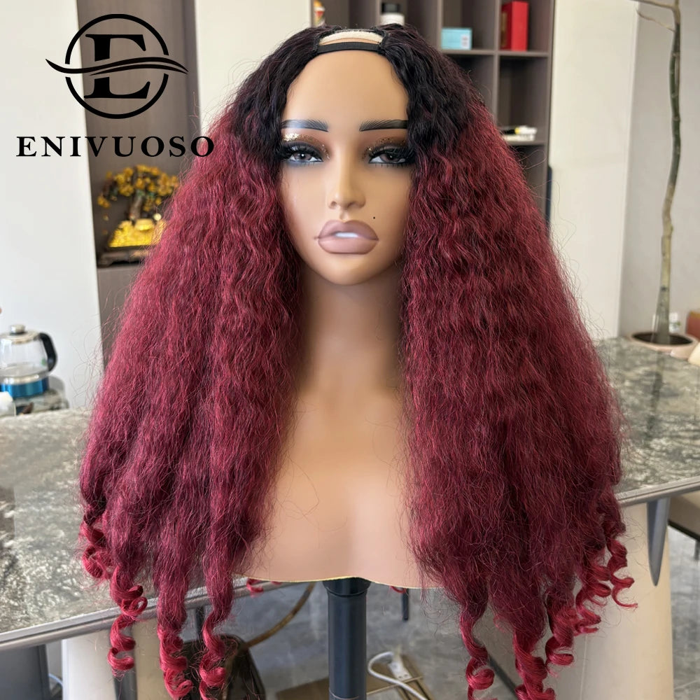 Afro Kinky Straight V Part Wigs with Bouncy Curls Short Synthetic Glueless Wigs for Black Women No Leave Out Clip in Half Wigs Badiee Stylez