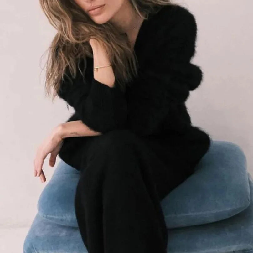 Sexy Cardigans Women Korean Fashion Vintage Knit Loose Sweaters Women Black Long Sleeve Top Knitted Button Up Pink Top Mohair black