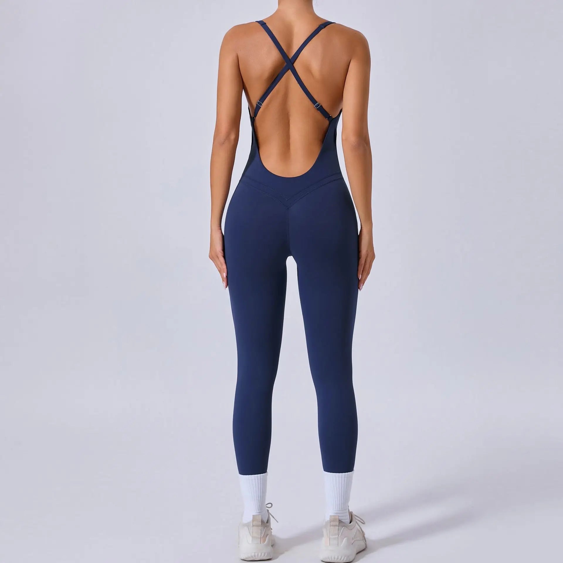 Rompers Yoga Sets Solid Black Hollow Out Bandage Backless Cross Jumpsuit for Women Fitness One-piece Gym Clothing Tracksuit